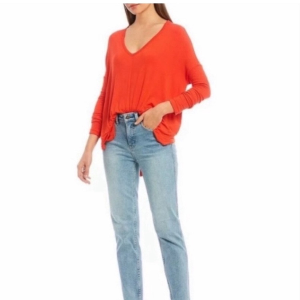 Free People Moonshine Cotton Long Sleeve Tunic Top Coral Orange Size Small NWT